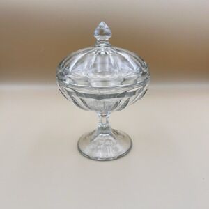 Vintage Art Deco Clear Glass Candy Dish W/ Lid And Pedestal